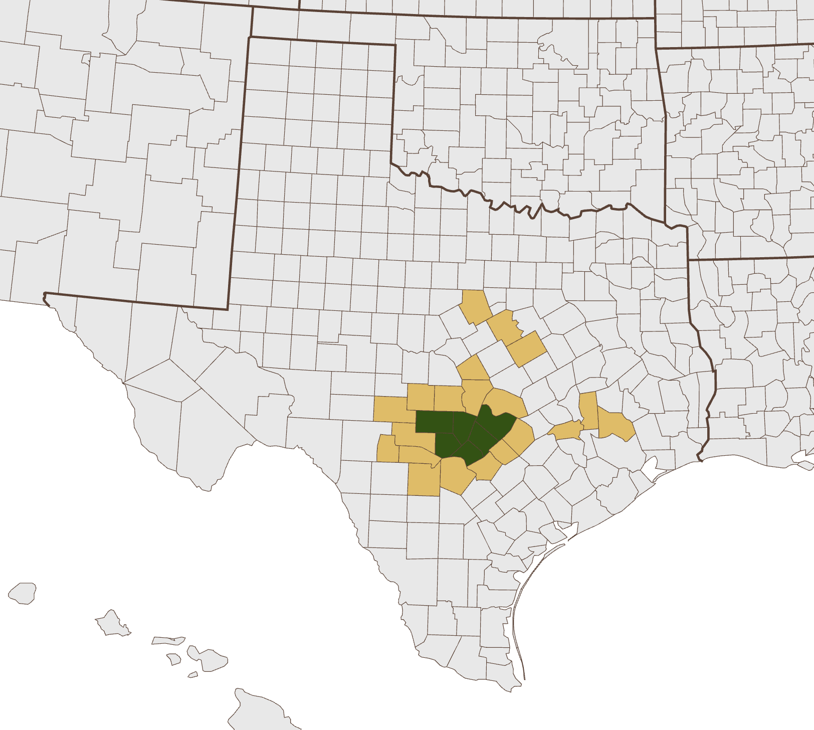 Map of Texas counties serviced by FieldFile